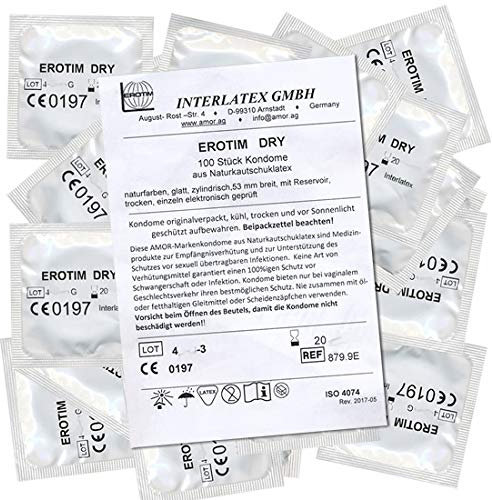 AMOR Erotim Dry, trockene Kondome ohne Silikon - für Blowjob und Sextoys geeignet, 1 x 100 Stück