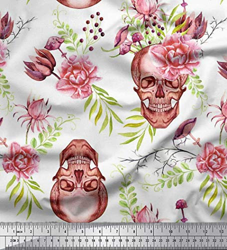 Soimoi Weiß Baumwoll-Voile Stoff Schudel & Begonie Blumen- Stoff drucken Meter 56 Zoll breit