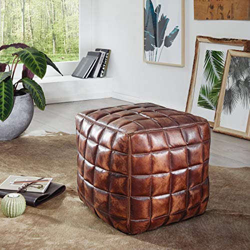 KADIMA Design Sitzwürfel Leder Ottomane Sitzhocker Hocker Braun Polsterhocker