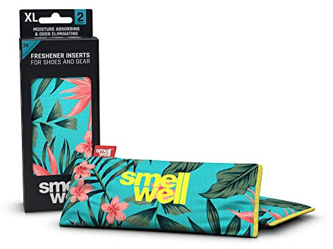 SmellWell XL Active Geruchsentferner - Schuhdeo - Bambusaktivkohle Geruchsabsorber - Feuchtigkeitsabsorber für Schuhe, Taschen und gegen Schweißfüße - Tropical Floral, 1 Paar, 2 x 125g
