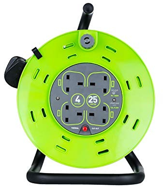 New Extension Reel 2/4 Way Socket 5/10/15/18/20/25m Metre Lead Cable 13amp Uk (Round 4 Gang 25 Metre)