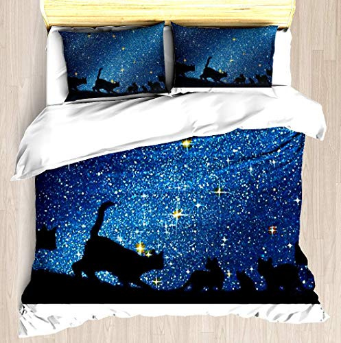 KASABULL Bettwäsche Warrior Cats (Die Neue Prophezeiung, Mitternachts-Originalcover) Bettbezug Set mit Marmor Muster, 3 teilig microfaser Bettwäsche warme Bettbezüge mit Reißverschluss 135x200 cm
