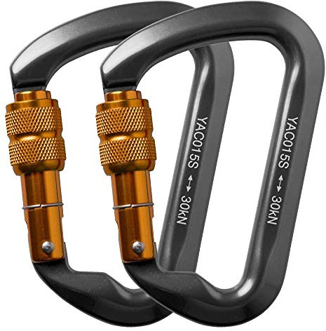 30KN Kletter Karabiner Klettern Karabinerhaken CE Schraubkarabiner, 2 Stück | 3000kg Karabiner mit Schraubverschluss, Robuster Magnalium Kletterkarabiner für Wandern/Reisen/Abseilen, Bergsteiger-Karabi