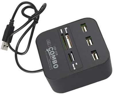 H31CS USB 2.0 Hub mit 3 Ports & Kartenleser – 4-in-1 SD/MicroSD/M2/MS PRO Duo – 3X USB 2.0 Buchsen – Ideal für Laptop und PC
