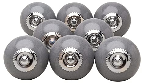 G Decor Dark Grey Crackle Handmade Design Round Ceramic Door Knobs, Vintage, Shabby Chic, Interior Furniture, Cabinet Wardrobe Cupboard Drawers Pulls Handles (8-Pack)