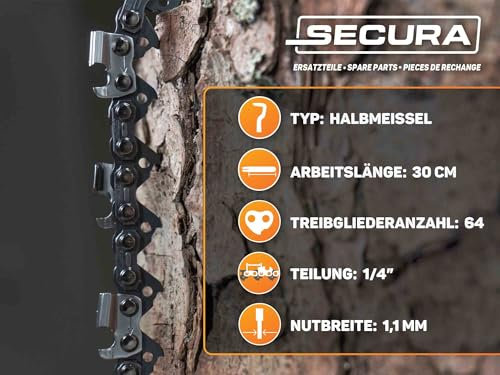 SECURA 4x Sägekette 30cm 1/4 1,1 mm 64 TG kompatibel mit Stihl MSA140 MSA140C B Motorsägen