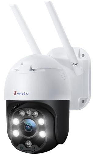 ctronics 3G/4G LTE Telecamera Sorveglianza Esterna IP Camera SIM Visione Notturna Colore 20M 355° 90° PTZ Monitoraggio Automatico Rilevamento Umano Audio Bidirezionale Slot Scheda SD (Bianco)