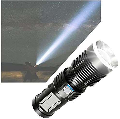 Lampe de poche à LED rechargeable 90000 lumens Lampes de poche tactique avec piles incluses, imperméable, zoomable, 3 mode, lampe de poche à portail pour l'extérieur, hommes femmes, cadeau