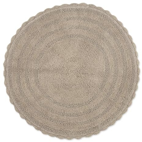 DII Crochet Collection Reversible Bath Mat, Round, 27.5 Diameter, Stone