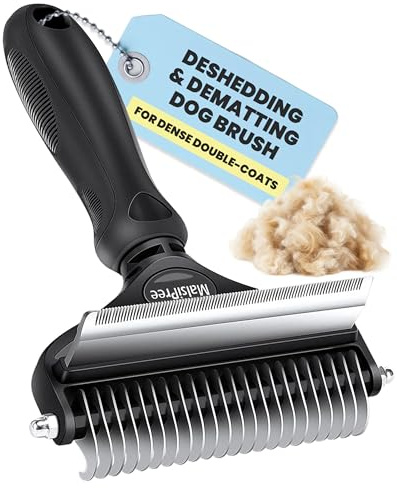 MalsiPree Dog Brush - Large, Black - 2-in-1 Undercoat Rake & Dematting Rake - Shedding Brush & Deshedding Tool for medium to Large Double-Coated Dogs & Cats