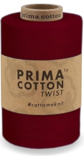 fuwi Prima Cotton Twist Baumwollgarn 0,8 mm - Mattes Häkel- & Strickgarn aus 100% Baumwolle, nicht mercerisiert - Für Spitzen, Tischdecken, Traumfänger & Weben, 1000 Meter (0036 - Weinrot)