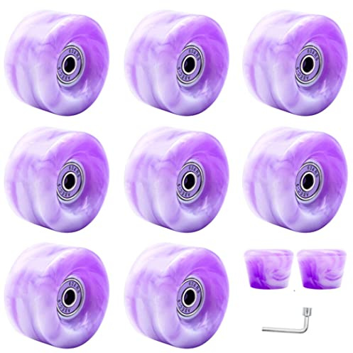 TGHY 8er Pack Rollschuh Räder Rolle Skate Räder mit Lager und 2 Stoppern für Doppel Reihe Skating, Quad Rollschuhe und Skateboard im Außen- oder Innenbereich, 32 mm x 58 mm 82A,Lila
