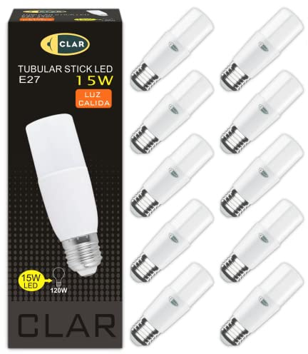 CLAR - Energiesparlampe E27, Maiskolben LED E27, Energiesparlampen, Länglich LED, 15W Warmweiß 3000ºK (Pack 10)