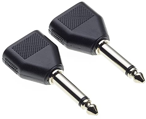 6,35 auf 2X 3,5 Adapter, 2 Stück - 1/4 Zoll Stecker auf Zwei 1/8 Zoll Buchsen, Mono auf Mono Stecker, Klinkenadapter, Y-Splitter