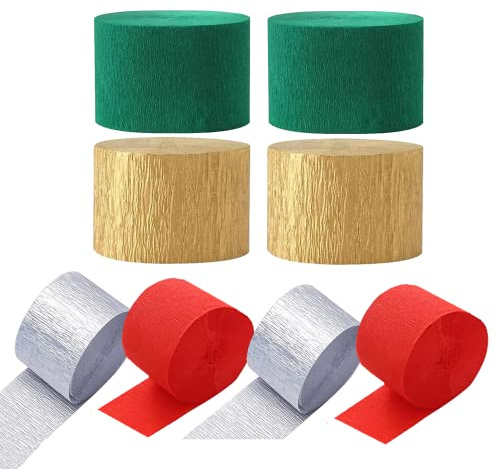 Krepppapier Bunt Party Luftschlangen 4 Farben Weihnachten Kreppbänder 4,5 cm x 25 m krepppapier zum basteln Hintergrund hängende Dekorationen für Weihnachtsdekoration, Handgemacht(8 Rollen)