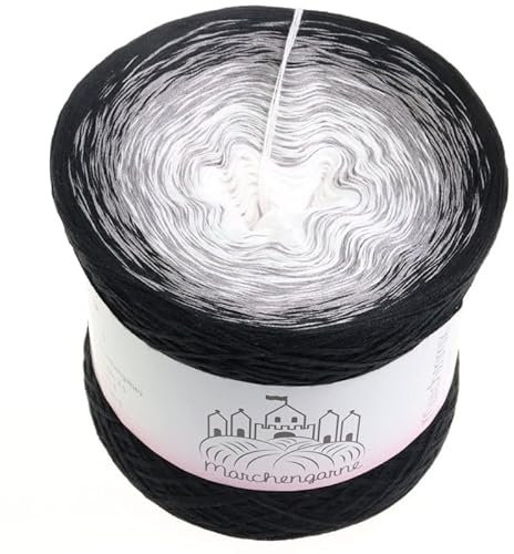 Farbverlaufsgarn Bobbel Wolle Größe wählbar Strickwolle Häkeln (Black & White - Schwarz außen, 200g/1000m - 3Fach)