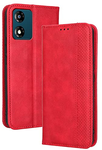 Topme Funda para Motorola Moto E13 (6.5 Inches) Carcasa Caja Case Estuche, Caja de Teléfono de Cuero Elegante Ranura para Tarjetas con Textura.Rojo