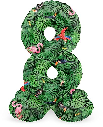 Folat 63948 Luftballon Geburtstag Stehender Ziffer Zahl 8 Jungle Vibe Grün 72 cm - Decoration Geburtstagdeko, Ballon Zahl, Kein Helium erforderlich