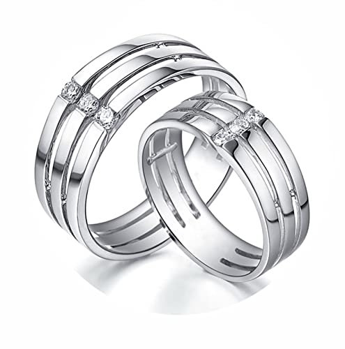 AMDXD Platin Ringe Diamant 0.22ct, 2Pcs Eheringe Drei Schichten Design Freundschaftsringe Solitärring Pärchen Ringe, Damen 60 & Herren 58, Echtes