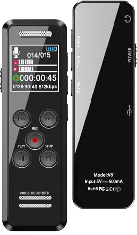 Digitales Diktiergerät, 3072 kbps Sprachaktiviertes Diktiergerät, 64 GB Stereo-MP3-Rekorder mit Geräuschunterdrückung, für One-Touch-Aufnahmen/Vorträge/Meetings/Interviews/Klassen (64 GB)