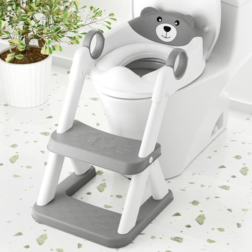 COOSEYA Toilet Seat, Potty Training Seat for Toddler, Upgraded 2-in-1 Potty Toilet Training for Boys and Girls,Waterproof Cushioned Mat with Non-Slip Step Stool(Grey)