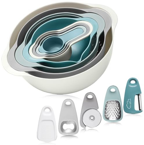 Esie Houzie Rührschüsseln Set,13er-pack Mixing Bowl Set,Kunststoff Salatschüssel Rutschfest Stapelbar Servierschalen für Küche Platzsparend und Kochen Backen