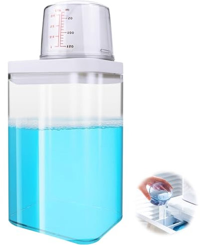 Abnaok Waschmittel Aufbewahrung -Premium Waschpulver Spender mit Messbecher und Ausgießer - aus Hochwertigem Material, Luftdicht und auslaufsicher für frische Lebensmittel