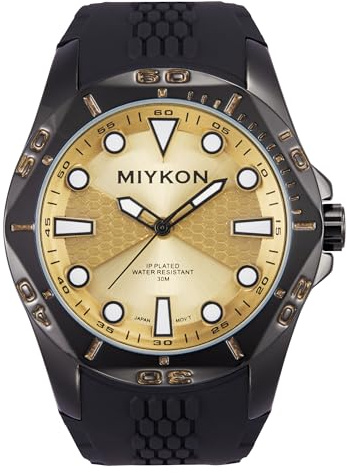 Miykon Orologio subacqueo da uomo, stile casual, sportivo, analogico, con cinturino in vero silicone, lucidato agli ioni, lancette luminose, vetro resistente ai graffi, quarzo giapponese, resistente