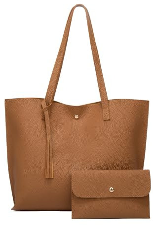 Handtasche Damen Groß Shopper Schultertasche PU Leder Große Kapazität Laptop Trage Tasche Für Arbeit, Schule, Einkauf, Mit Einer Geldbörse (Braun)