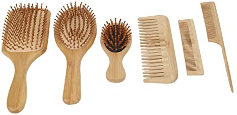 Lot de 6 brosses à cheveux en bambou pour réduire les frisottis, masser le cuir chevelu pour cheveux raides, bouclés, ondulés, secs, mouillés, épais ou fins