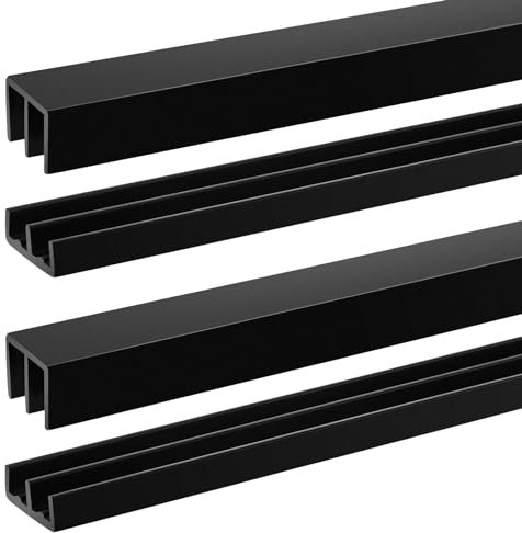 Landical 2 Sets Plastic Sliding Door Track Set for 1/4 Thick Panels Glass Cabinet Door Hardware System Window Sliding Track Easy Quick Installation(4ft,Black)