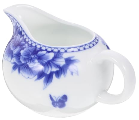 Ciieeo Small Porcelain Creamer Pitcher 5Oz Blue White Milk Jug with Handle for Coffee Latte Art Syrup and Sauce Serving