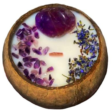 SVADiA Lavender Bliss Amethyst Coconut Shell | Bougie d'aromathérapie | Bougie en cire de soja naturelle | Coffret cadeau pour Noël | Pâques | Saint-Valentin | Fête des Mères | Anniversaire
