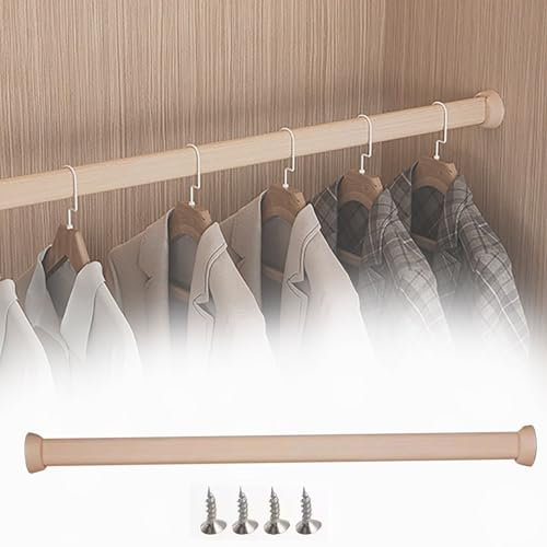 Kleiderstange Schrank 1 Set hölzerne Kleiderstange mit Endstütze, 40 50 60 70 80 90 100 120 140 160cm lange dicke ovale Kleiderstange poliert, natürliche Holzgarderobenstange für Kleiderschränke, Schr