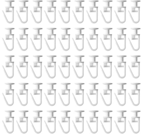Uskerb Plastic White Curtain Hooks - 50 Pcs Track Gliders for Caravan, Ceiling & Shower Curtains