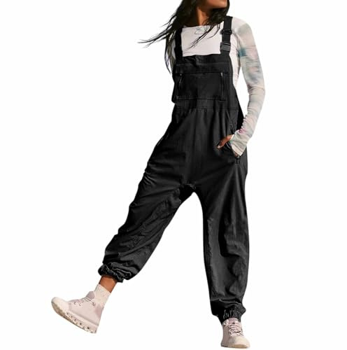 Women's Dungarees Wide Leg Jumpsuit Adjustable Straps Baggy Pants Dungarees Painting Overalls for Women Loose Long Playsuit Trousers