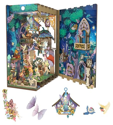 Tonecheer x British Library DIY Book Nook Kit,Shakespeare 3D Wooden Puzzle for Adults,Miniature House Booknook Bookshelf Insert Decor with LED Lights Unique Gifts (A Midsummer Night's Dream)