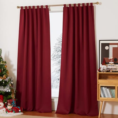 PONY DANCE Tenda Termica Isolante Freddo e Caldo per Interni Tende Oscuranti Natalizie Soggiorno Moderne con Passanti 2 Pezzi 140x245 CM Curtain Oscurante Camera da Letto, Rosso