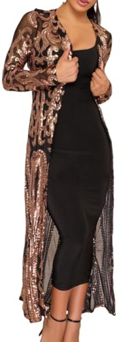 LIUYUYOUGO Cardigan Donna Elegante, Cardigan da Donna con Paillettes Scintillanti Spolverino Vintage Anni '20 Aperto sul Davanti Abiti A Maniche Lunghe Cappotti Elegante Cappotto Coprispalle in Rete