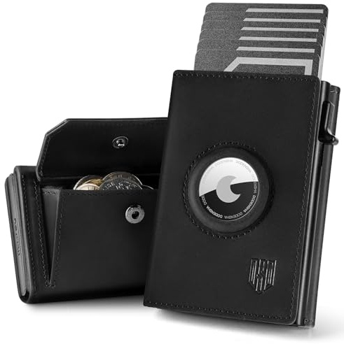 DODENSHA® Airtag 2 Wallet Herren mit XL Münzfach I MagSnap Kartenetui I Smart Wallet für 10+ Karten I Geldbörse Herren mit RFID Schutz I Portmonee mit AirTag* Fach I Schwarze