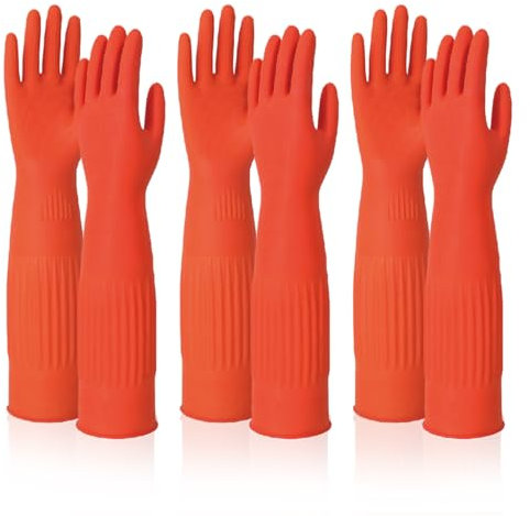 Gcroet 3pairs-Waschen von Handschuhen 15-Zoll-Ellbogenlänge Nicht-rutschfeste Latexreinigungshandschuhe hautfreundliche elastische Schutzhandschuhe zum Reinigen von Zuhause, Küche, Bad, Auto