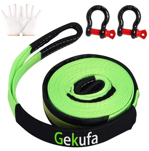 Cuerda del remolque 5M X 5 cm, 10 toneladas kit de automóvil de cuerda de remolque con 2 ganchos reforzados y rayas reflectantes, cuerdas de remolque para la recuperación fuera de la carretera (Verde)