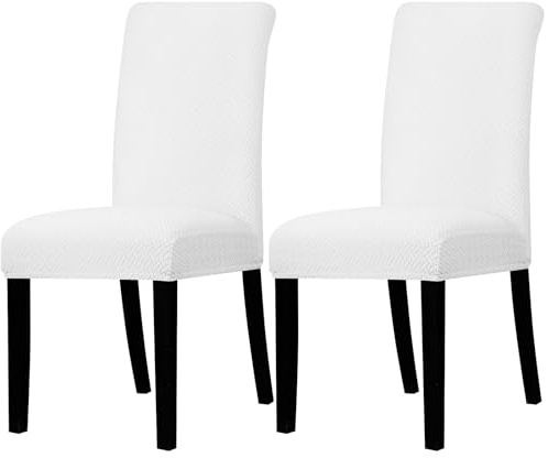 Lellen Dining Chair Covers Set of 2 - Stretch Dining Room Chair Slipcovers Removable Washable Dining Chair Protectors Cover Chair Seat Covers Kitchen Chair Covers for Home（White）