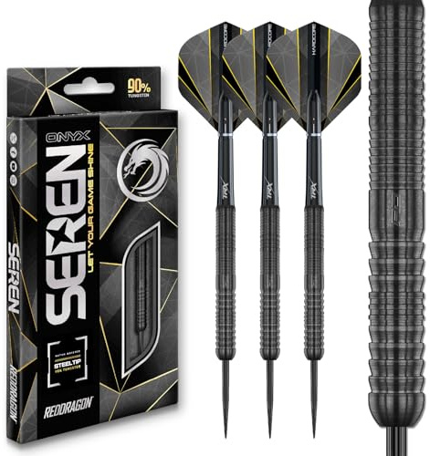 RÖDA DRAGON Darts – Seren Onyx 1 22 g – 90 % volfram professionellt stålspetspilset med dartflygningar och dartaxlar (stammar)
