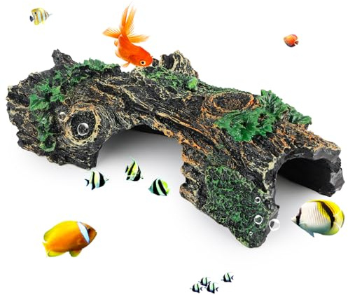 MplehDa Aquarium Dekoration Baumstamm, Harz Aquarium Höhle Ornament Deko Hohl Stamm Simulation Baumstamm für Reptilienversteck Oder Betta Fisch Schwimmhabitat