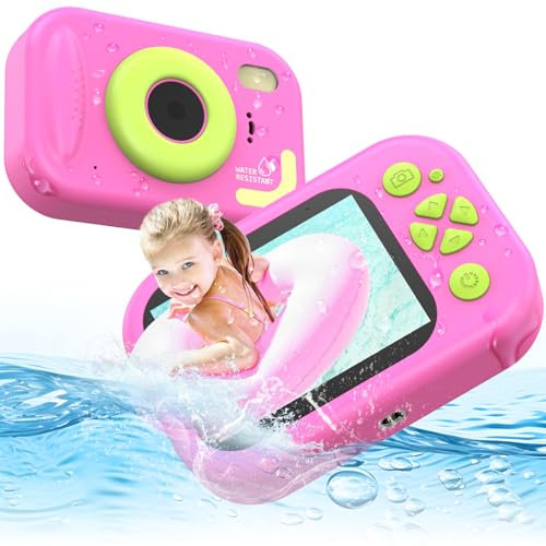 ULEWAY Camara Fotos Infantil, Impermeable 10M, Camara de Fotos para Niños, 2.4 LCD, 32GB TF, 20MP 1080P Full HD, Compacta y Ligera, Fácil de Usar, Juguete Educativo para Niños/Niñas 3-12 Años (Rosa)