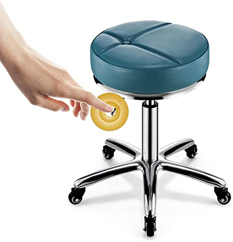 ZFLHIOR Salonhocker, runder Rollhocker, PU-Leder, Bürostuhl, höhenverstellbar, 17,3-23,2 Zoll, 360° drehbar, Hocker mit Rollen, Massage-Spa-Hocker, Bar für Medical Spa