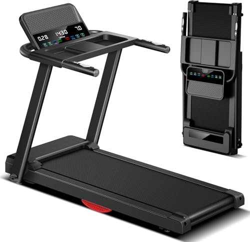Treadmills for Home, 3.0HP Quiet Brushless Folding Treadmill with Heart Rate Sensor, Dual Cushion System, 300lbs Weight Capacity, Holder for Cup & Phone