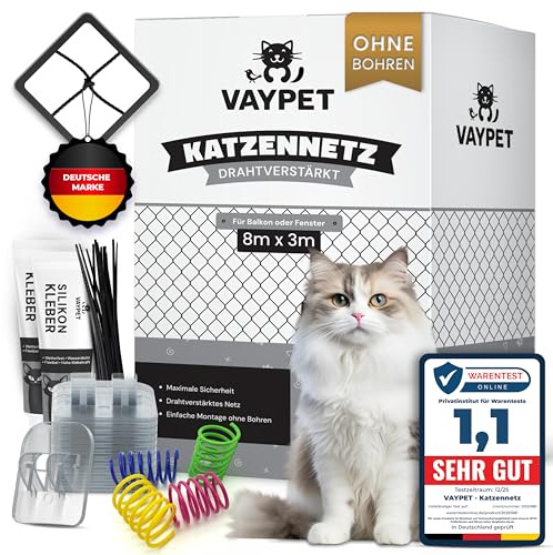 VAYPET® Rete per Gatti Balcone [8x3m] - Senza Forare, Rinforzata