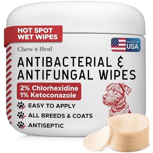 Chew + Heal Labs Dog Paw Wipes Antibacterial 50 Count - Antifungal Wipes for Dogs with 2% Chlorhexidine and 1% Ketoconazole - Good for All Breeds